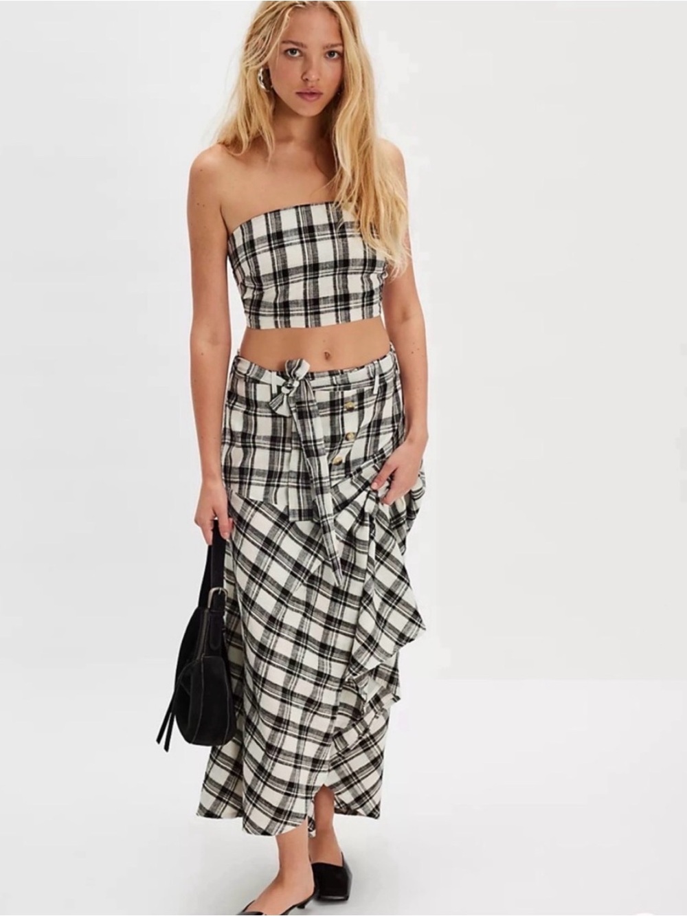 NWT. Free People After You Set. Black Plaid. Size S